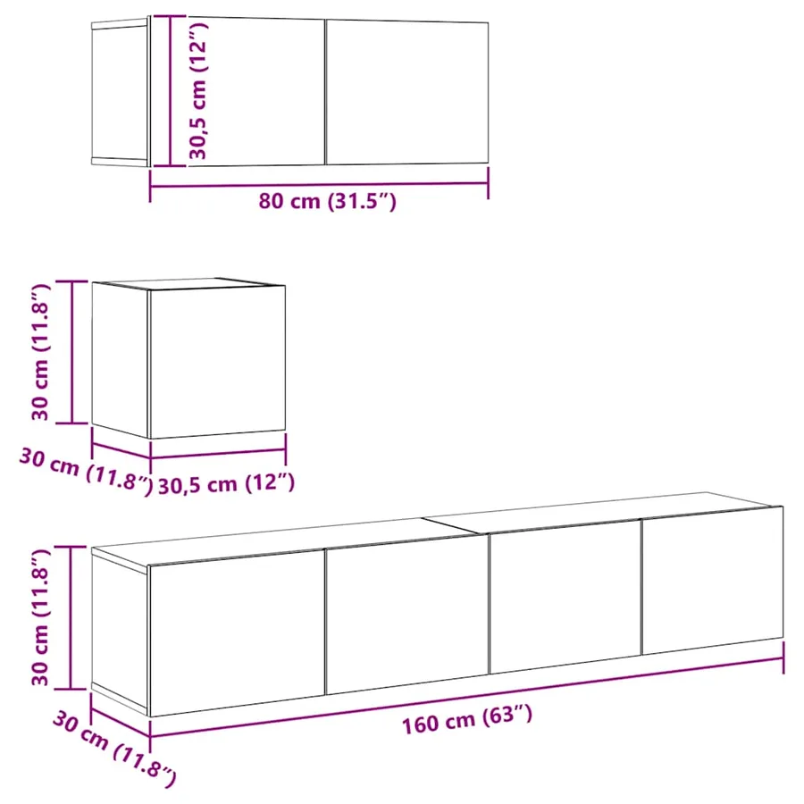 Ensemble de meubles TV 4 pcs Chêne fumé Bois d'ingénierie - 12