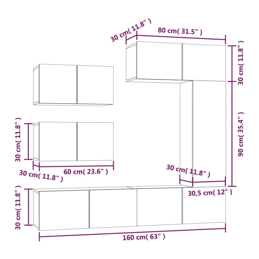 Ensemble de meubles TV 6 pcs Chêne fumé Bois d'ingénierie - 10