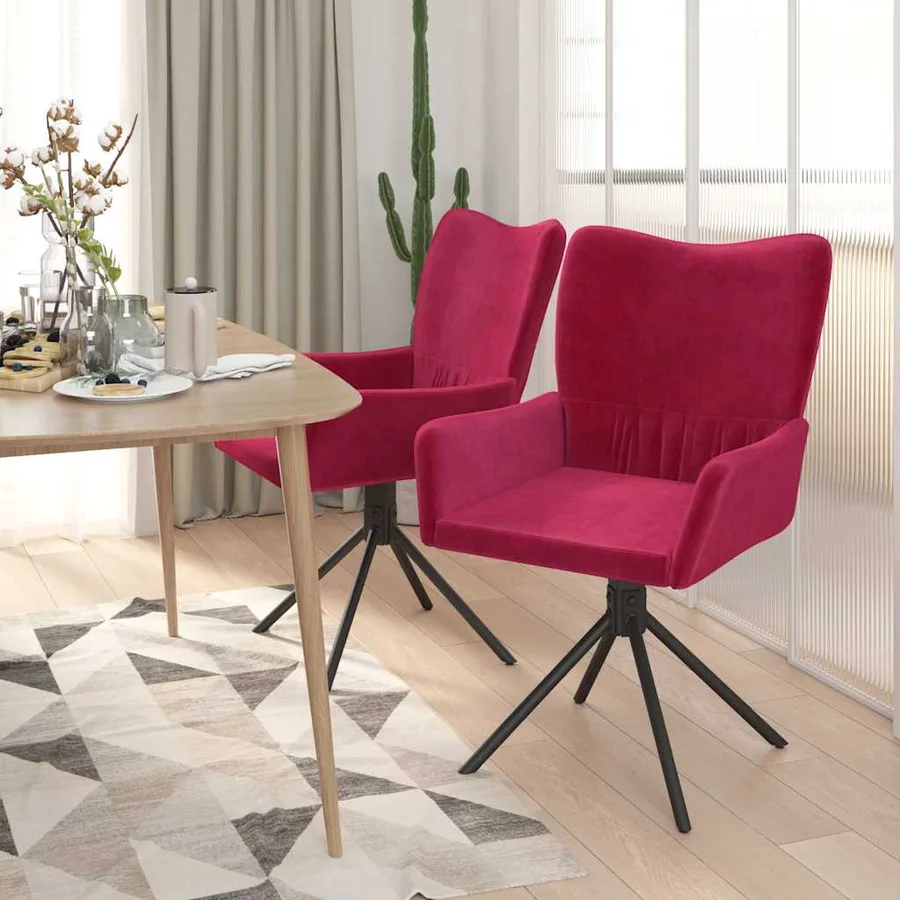 Chaises pivotantes à manger lot de 2 Rouge bordeaux Velours - 3