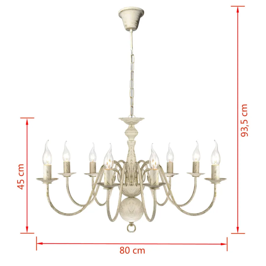 Lustre en métal blanc antique 8 x E14 ampoules - 6