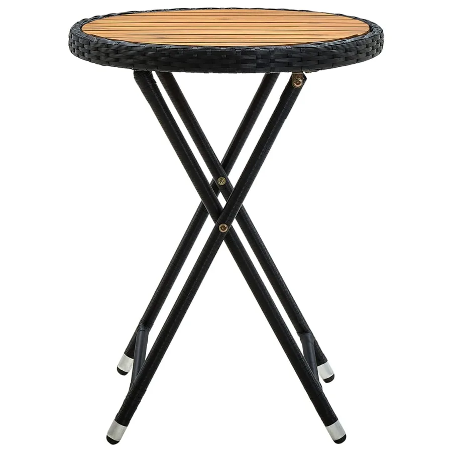 Table à thé Noir 60 cm Résine tressée et bois d'acacia solide - 2