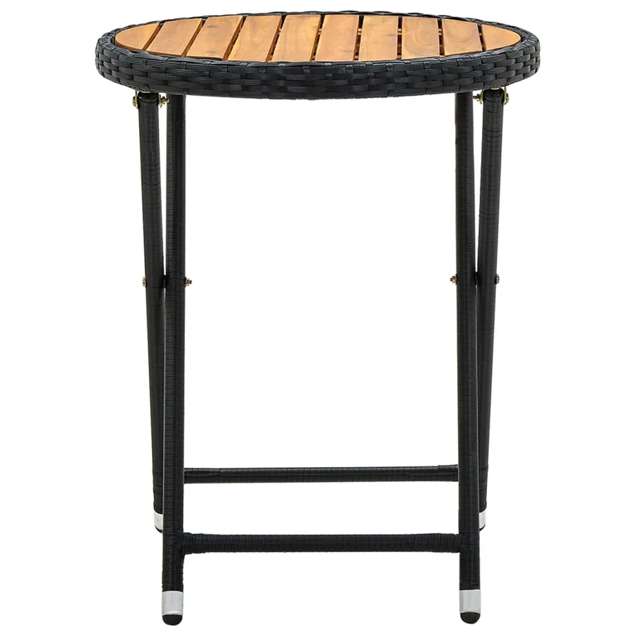 Table à thé Noir 60 cm Résine tressée et bois d'acacia solide - 3