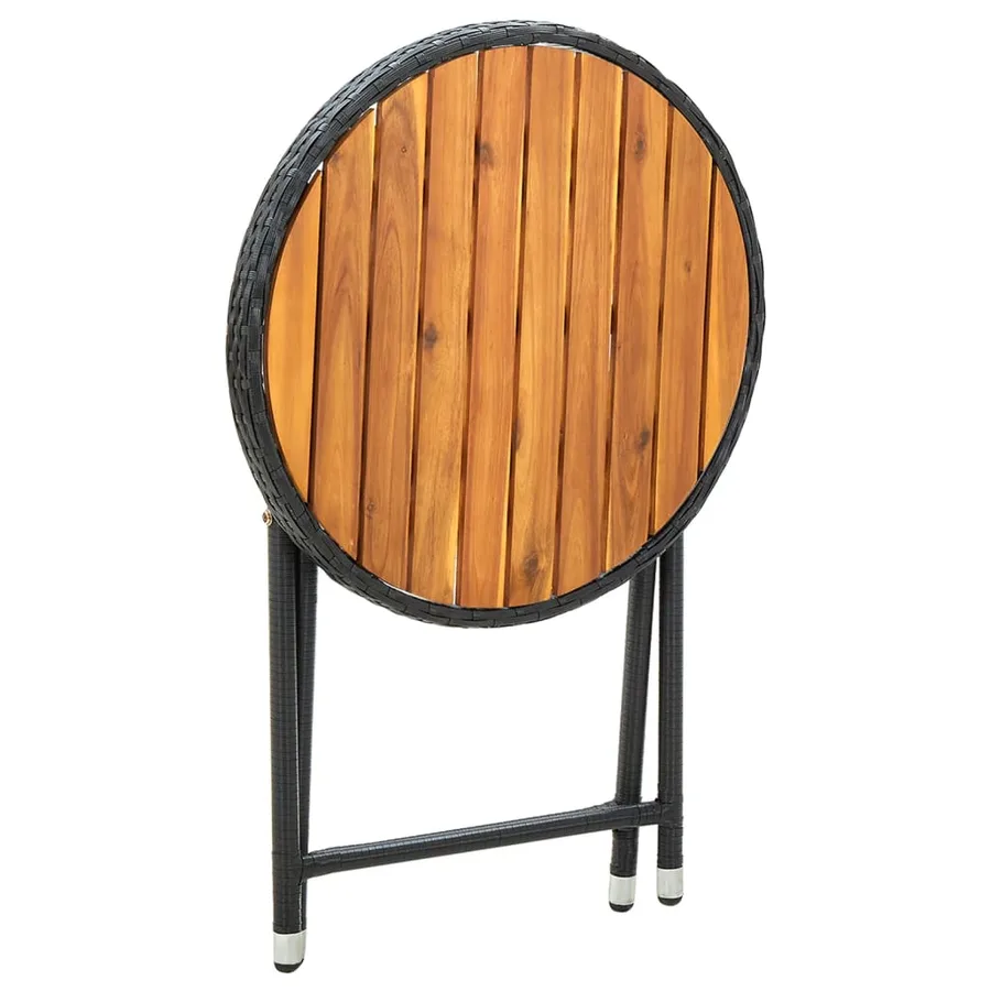Table à thé Noir 60 cm Résine tressée et bois d'acacia solide - 4