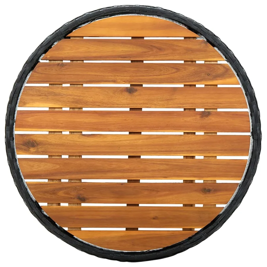Table à thé Noir 60 cm Résine tressée et bois d'acacia solide - 5