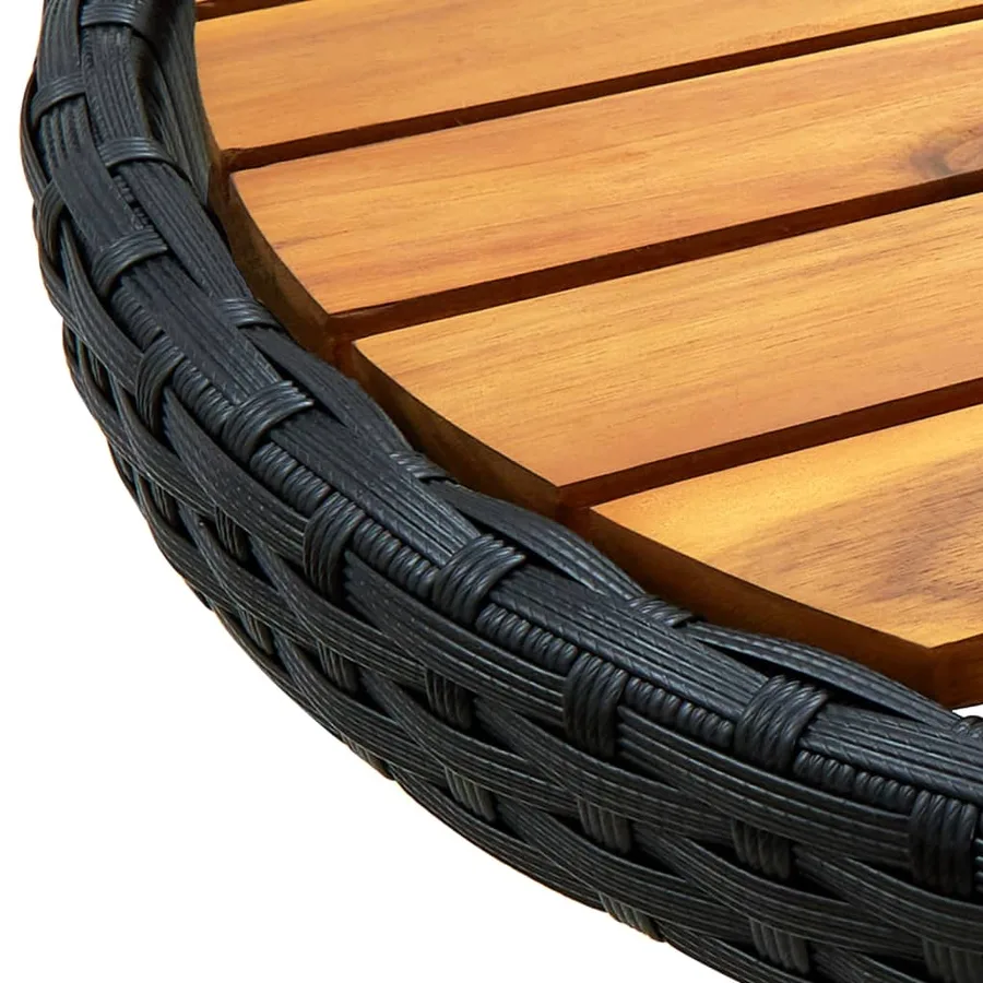 Table à thé Noir 60 cm Résine tressée et bois d'acacia solide - 6