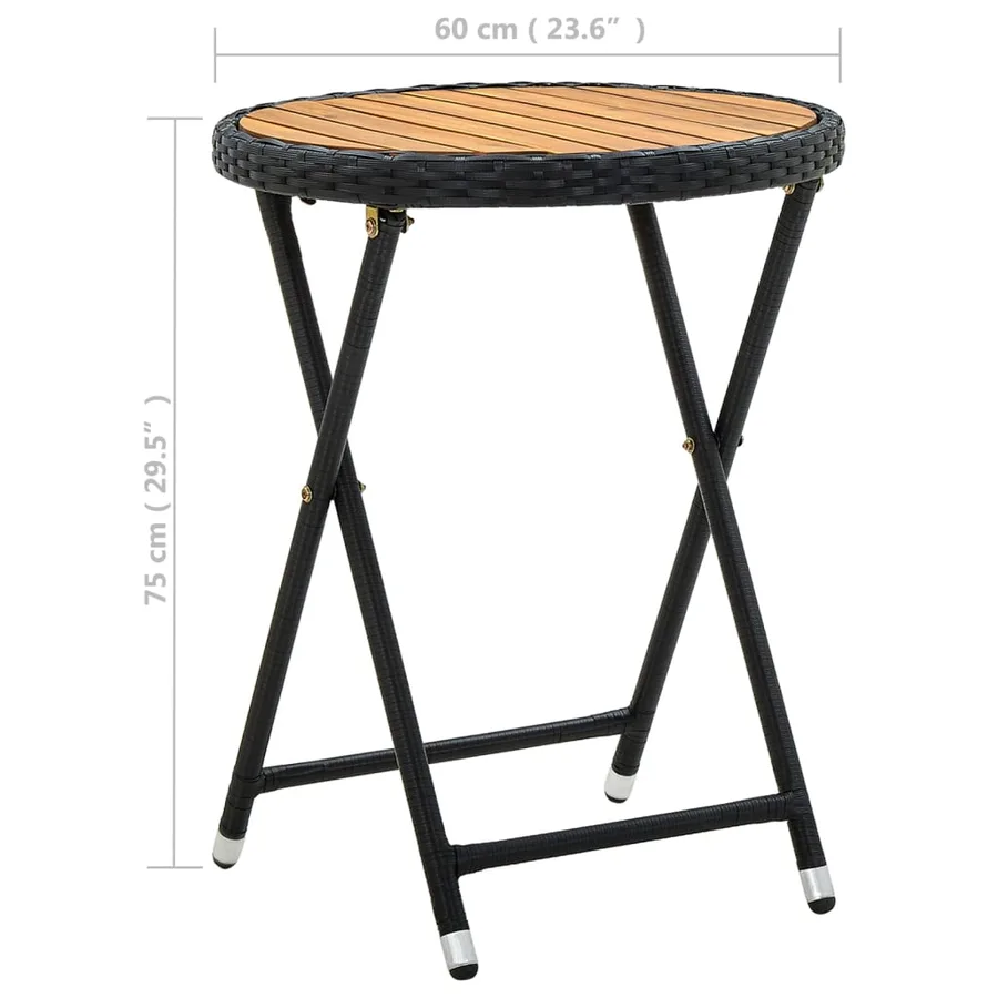 Table à thé Noir 60 cm Résine tressée et bois d'acacia solide - 7
