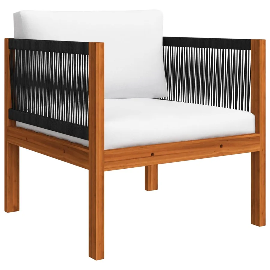 Salon de jardin 12 pièces avec coussins, bois d'acacia crème et corde - 14