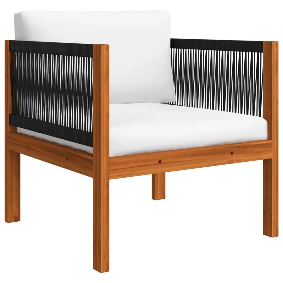 Salon de jardin 7 pièces avec coussins, bois d'acacia crème et corde - 4