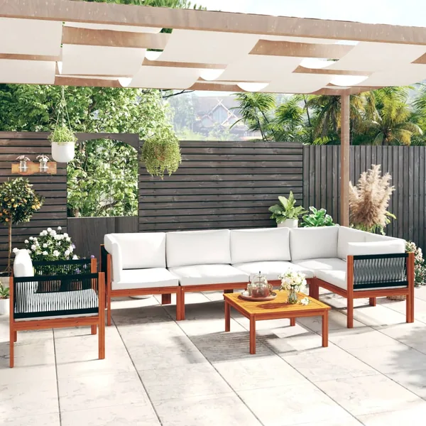 Salon de jardin 7 pièces avec coussins Crème 63 x 63 cm