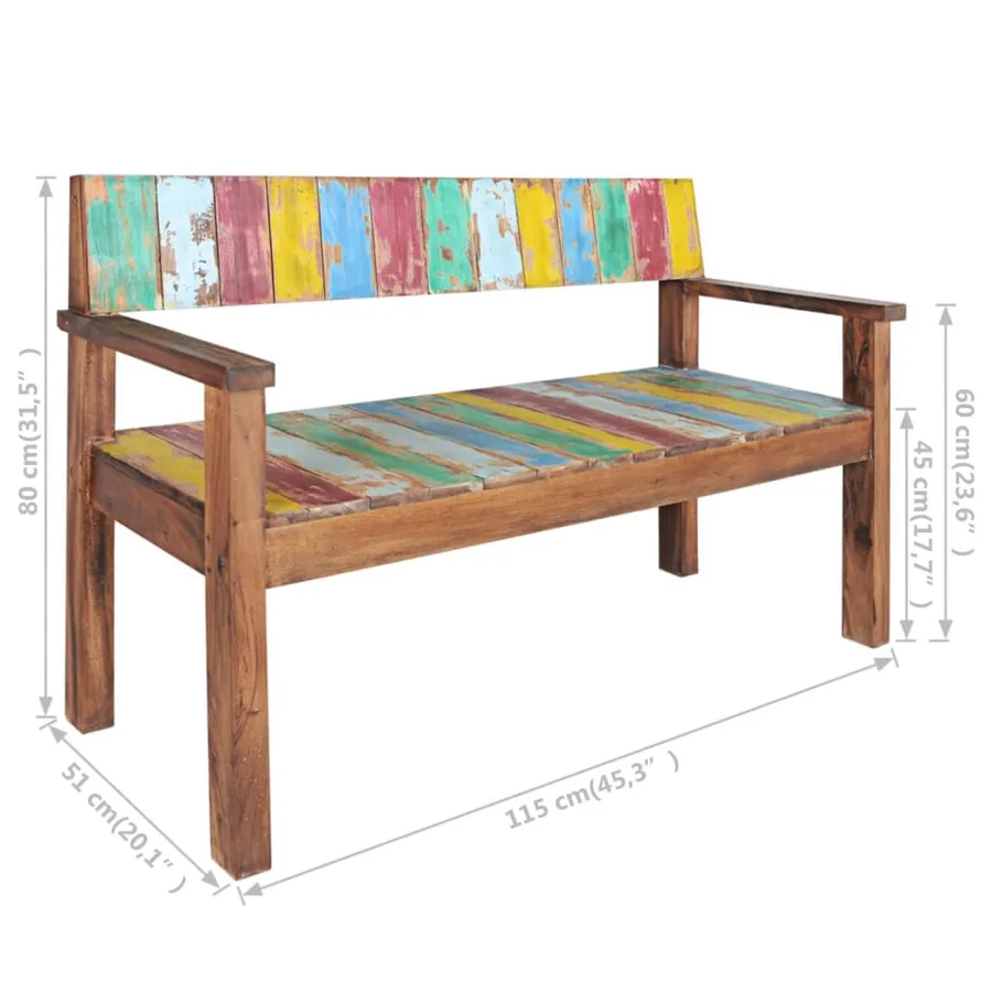 Banc 115 cm Bois de récupération massif - 7
