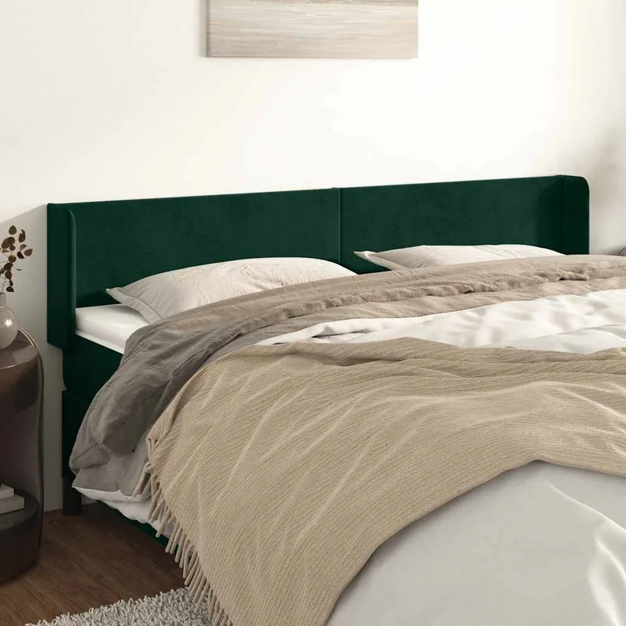 Tête de lit avec oreilles Vert foncé 203x16x78/88 cm Velours