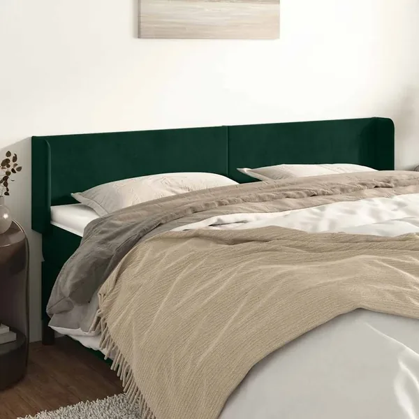 Tête de lit avec oreilles Vert foncé 203x16x78/88 cm Velours