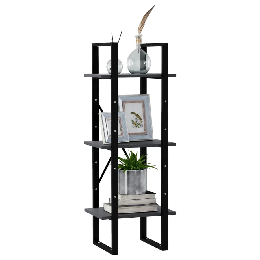 Bibliothèque à 3 niveaux Gris 40x30x105 cm Bois de pin massif - 3