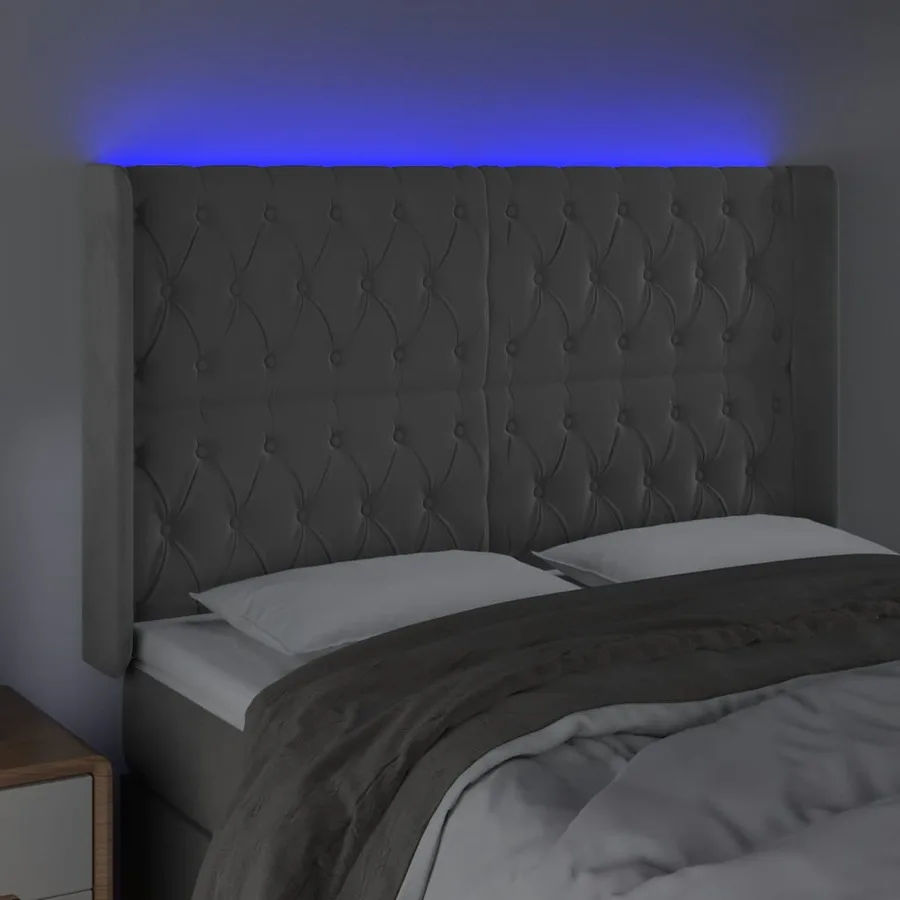Tête de lit à LED Gris clair 147x16x118/128 cm Velours - 4