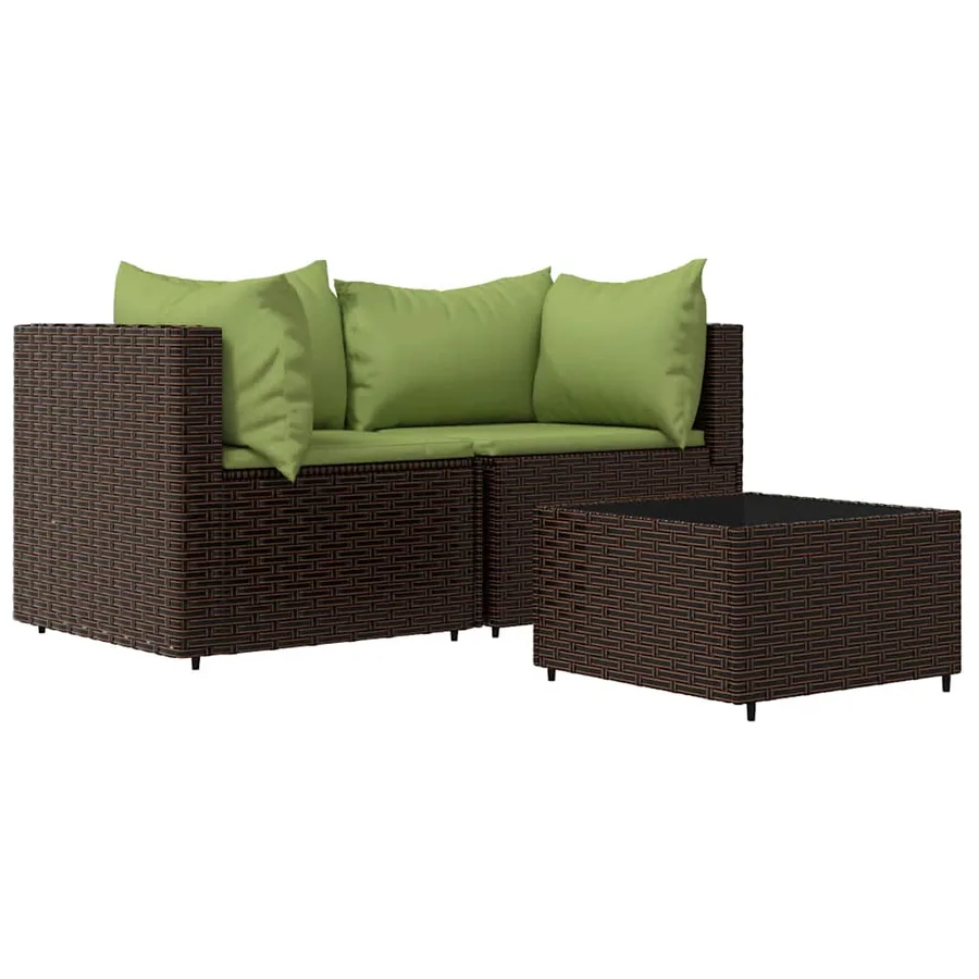 Salon de jardin 3 pcs avec coussins marron résine tressée - 2
