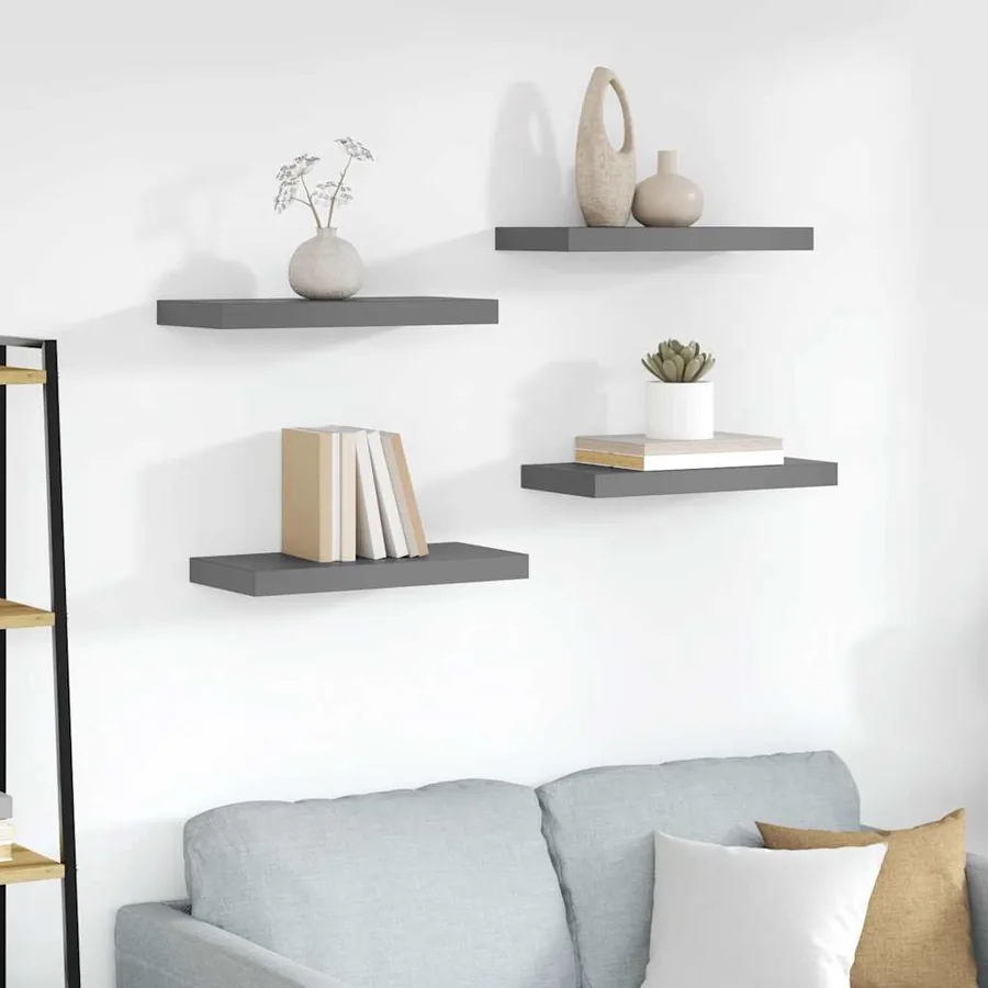 Étagère murale flottante 4 pcs Gris brillant 50x23,5x3,8 cm MDF