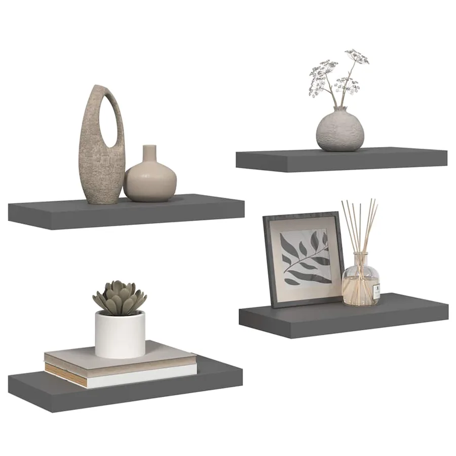 Étagère murale flottante 4 pcs Gris brillant 50x23,5x3,8 cm MDF - 5