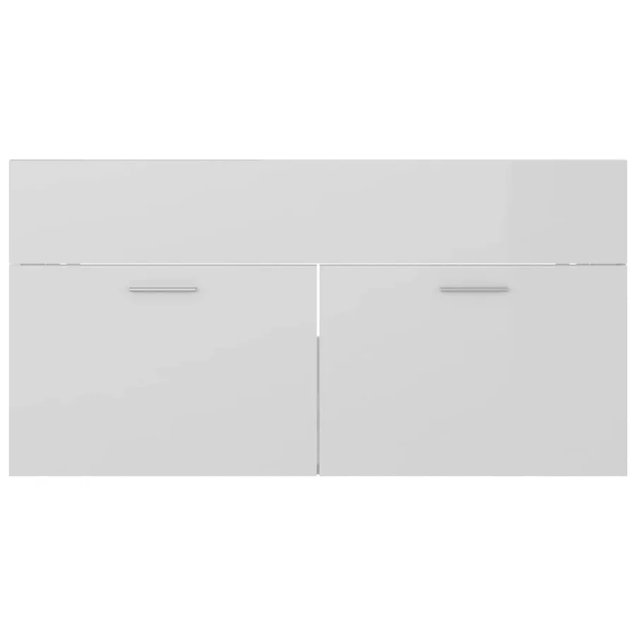 Armoire d'évier Blanc brillant 90x38,5x46 cm Bois d’ingénierie - 5