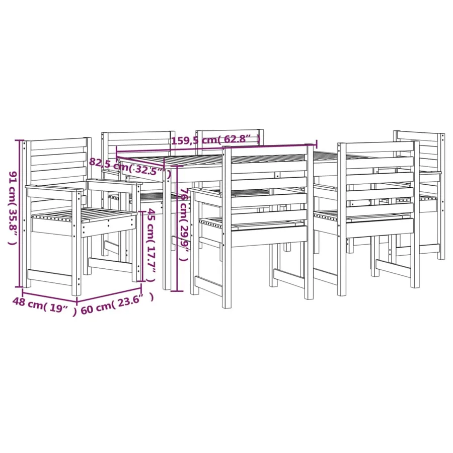 Ensemble à manger de jardin 7 pcs blanc bois massif de pin - 9