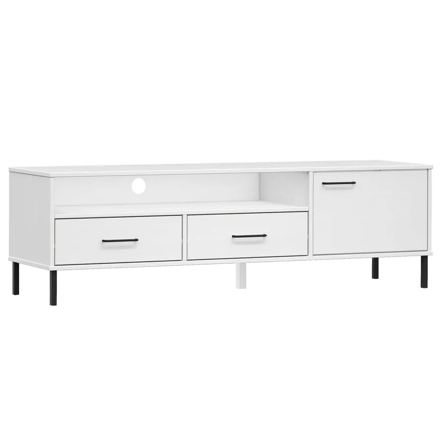 Meuble TV avec pieds en métal Blanc Bois de pin massif OSLO - 2