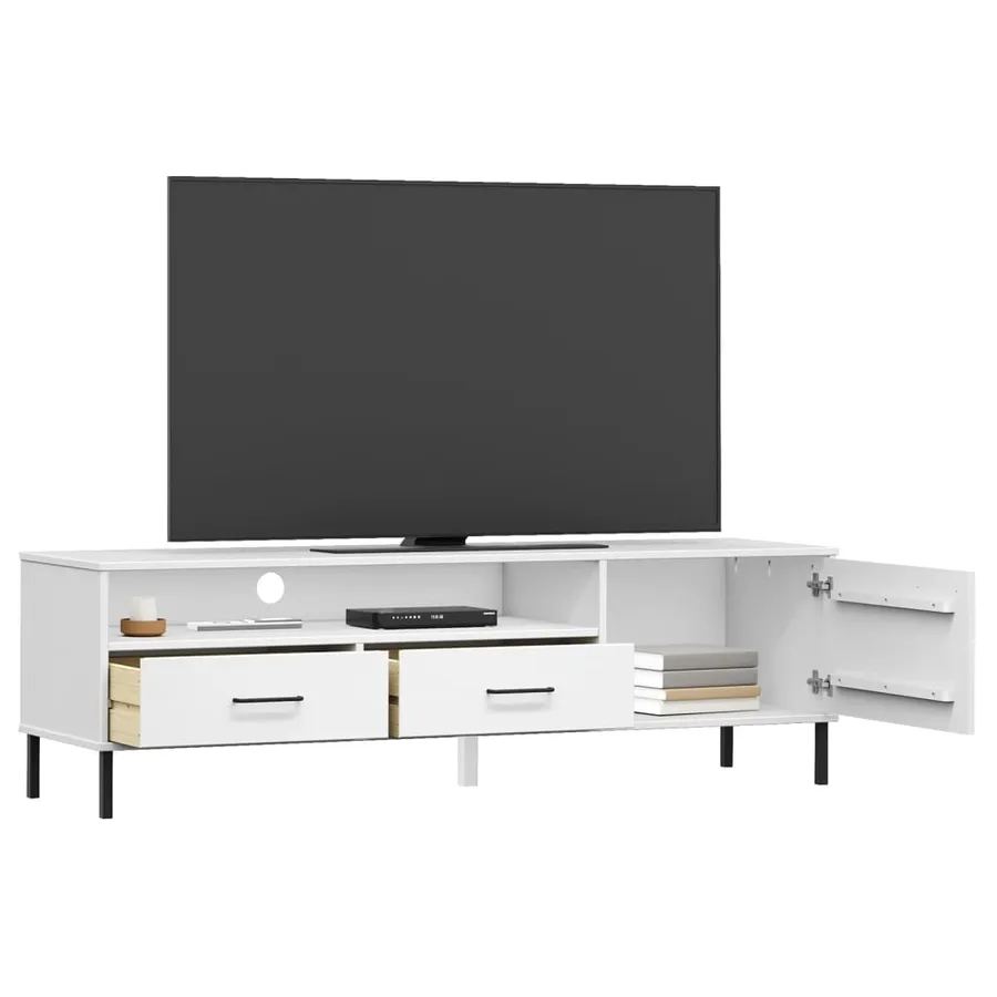 Meuble TV avec pieds en métal Blanc Bois de pin massif OSLO - 3