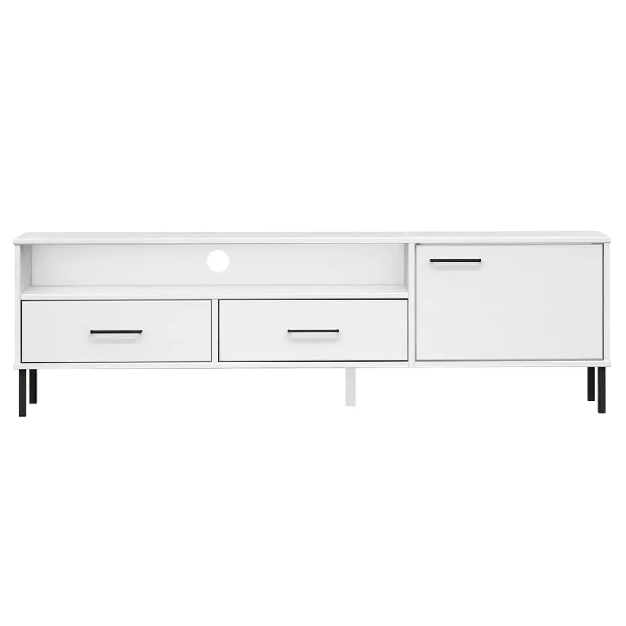Meuble TV avec pieds en métal Blanc Bois de pin massif OSLO - 4