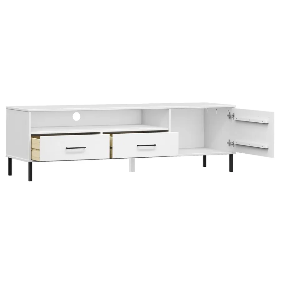 Meuble TV avec pieds en métal Blanc Bois de pin massif OSLO - 5