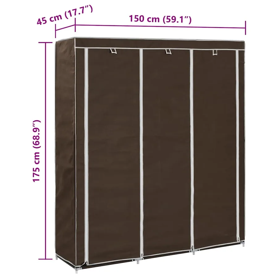 Armoire avec compartiments et barres Marron 150x45x175 cm Tissu - 11