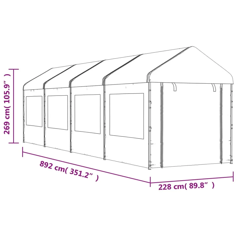 Belvédère avec toit blanc 8,92x2,28x2,69 m polyéthylène - 7