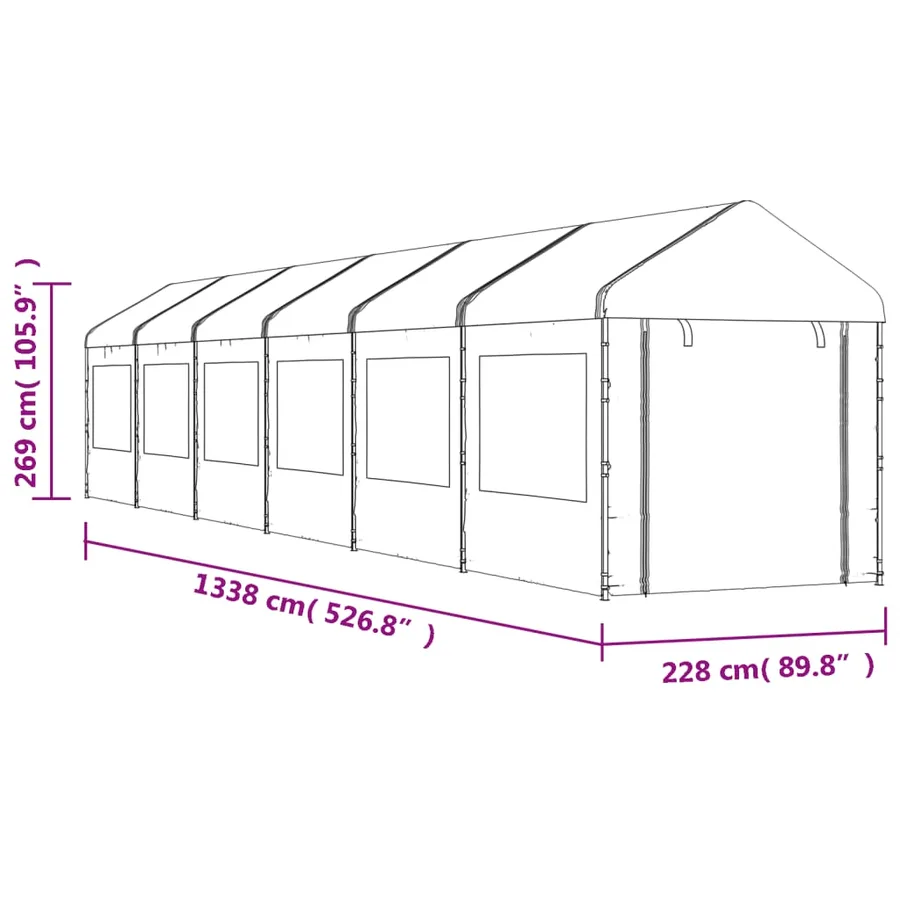Belvédère avec toit blanc 13,38x2,28x2,69 m polyéthylène - 7