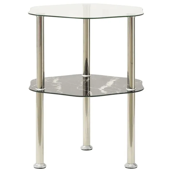 Table 2 niveaux Transparent et noir 38x38x50cm Verre trempé