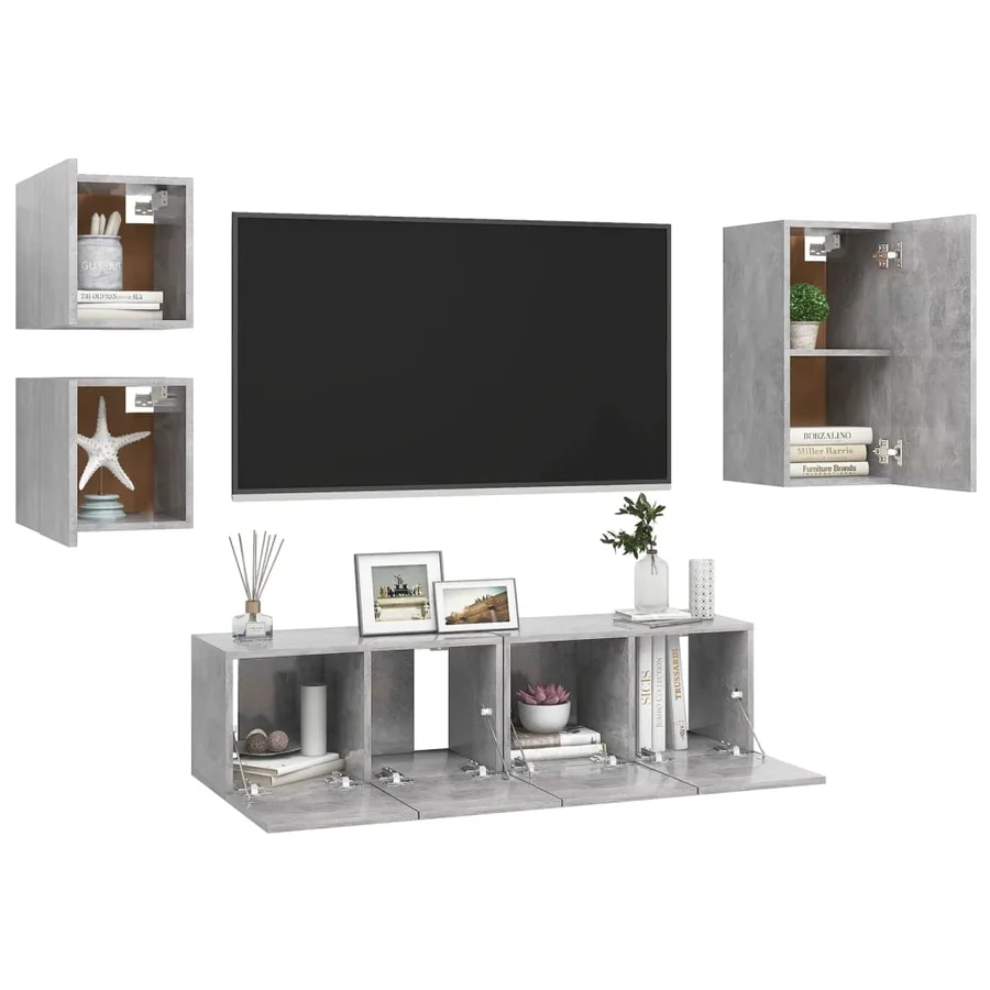 Ensemble de meubles TV 5 pcs Gris béton Bois d'ingénierie - 3
