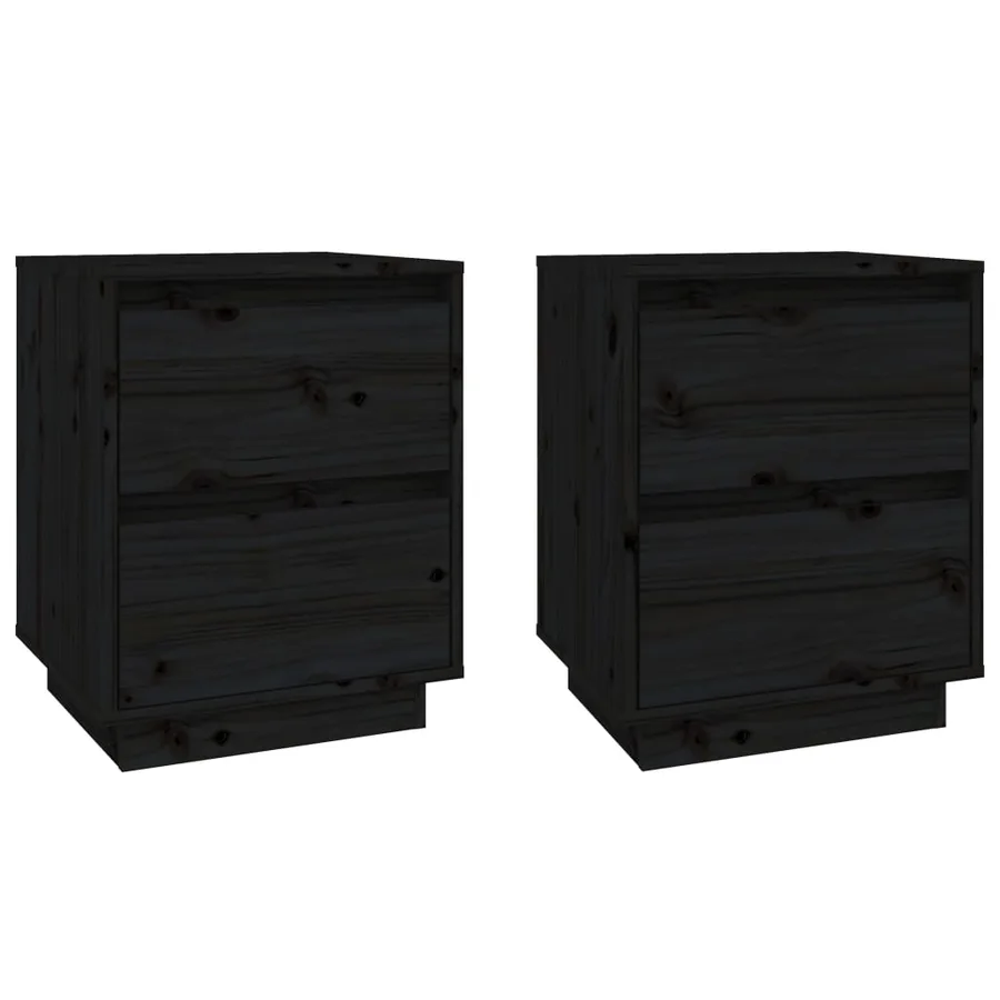 Tables de chevet 2 pcs Noir 40x35x50 cm Bois de pin solide - 2