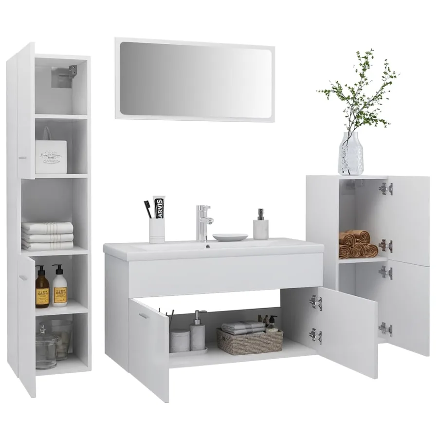 Ensemble de meubles de salle de bain Blanc Bois d'ingénierie - 3
