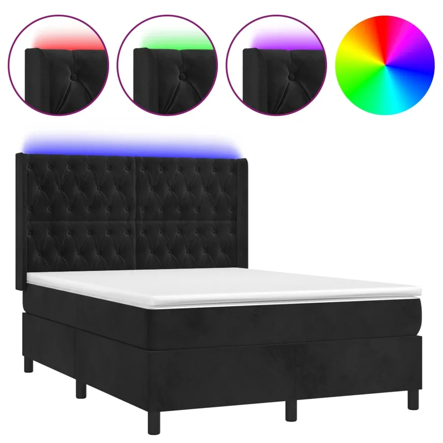 Sommier à lattes de lit matelas et LED Noir 140x200 cm Velours - 2