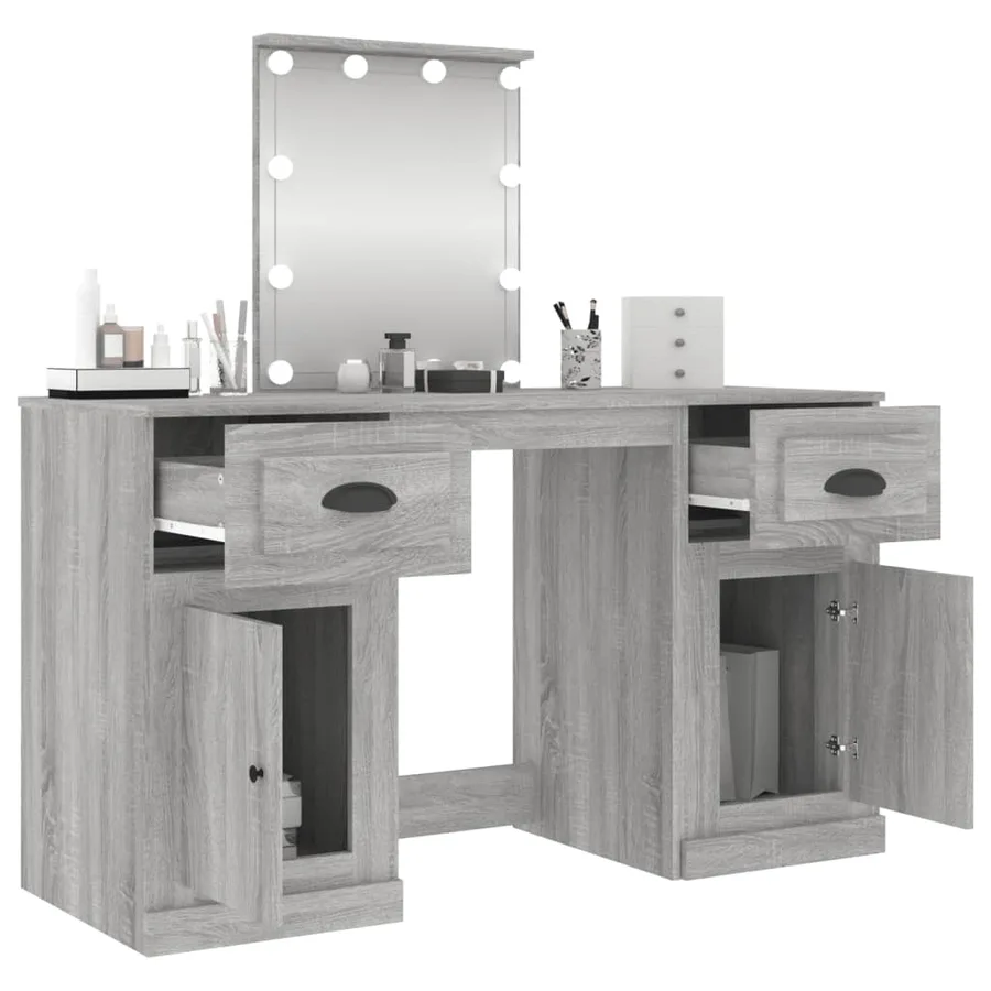 Coiffeuse avec LED sonoma gris 130x50x132,5 cm - 5