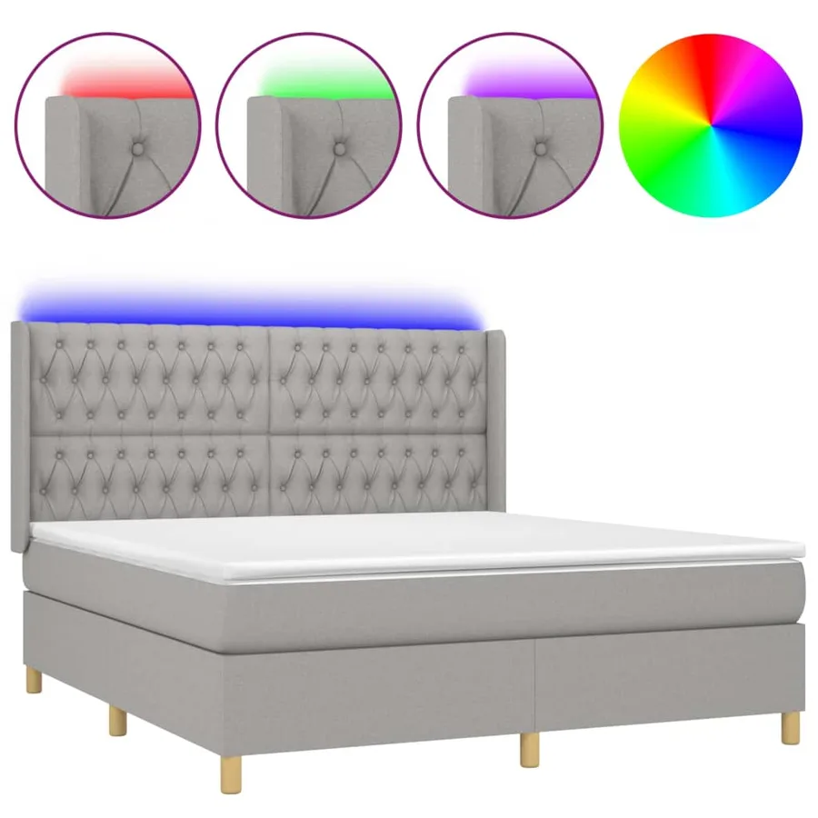 Sommier à lattes de lit matelas LED Gris clair 160x200 cm Tissu - 2