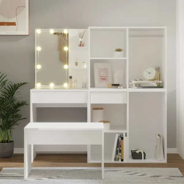 Ensemble de coiffeuse avec LED Blanc Bois d'ingénierie