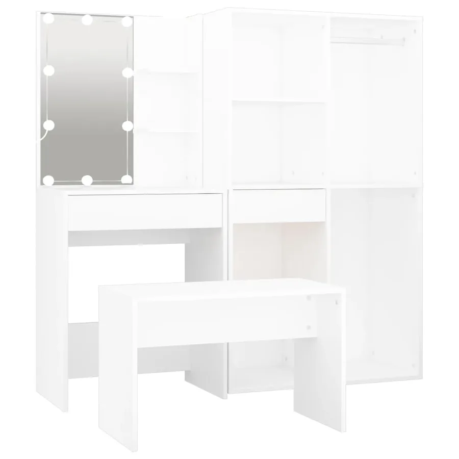 Ensemble de coiffeuse avec LED Blanc Bois d'ingénierie - 2