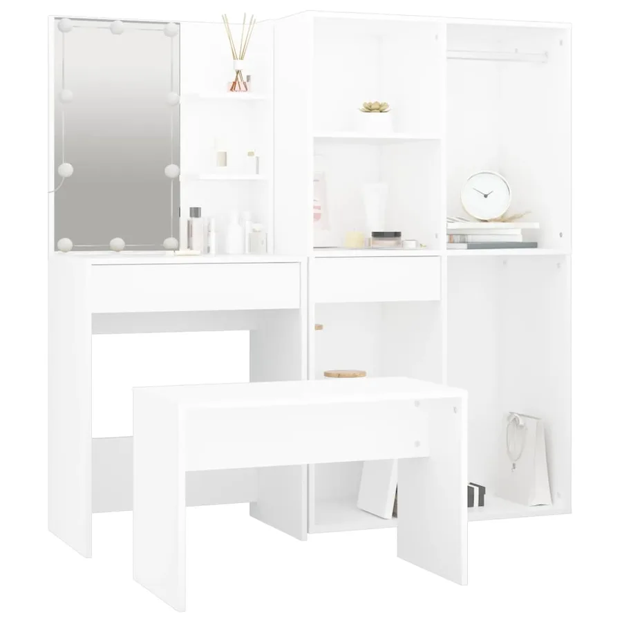 Ensemble de coiffeuse avec LED Blanc Bois d'ingénierie - 5