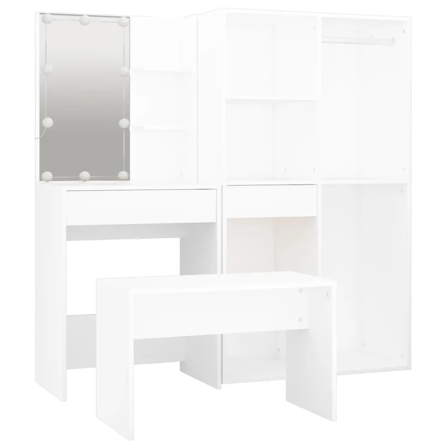 Ensemble de coiffeuse avec LED Blanc Bois d'ingénierie - 6