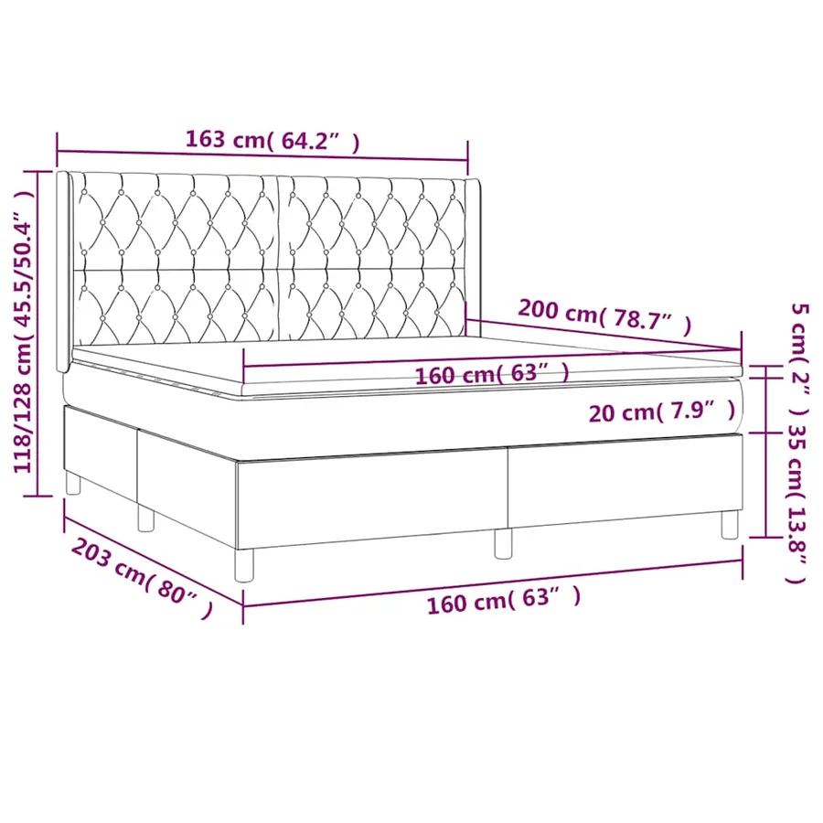 Sommier à lattes de lit matelas et LED Noir 160x200 cm Tissu - 8