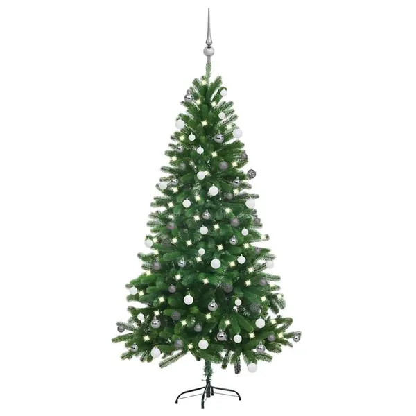 Arbre de Noël artificiel pré-éclairé et boules 150 cm Vert