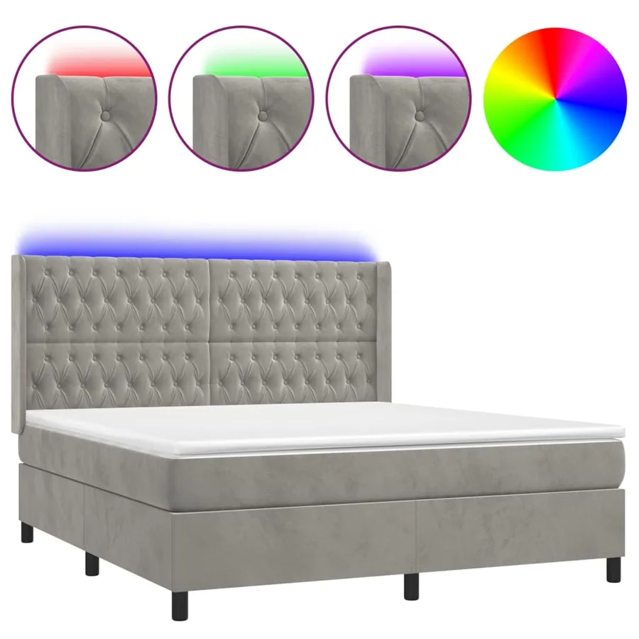 Sommier à lattes de lit matelas et LED Gris clair 160x200 cm - 2