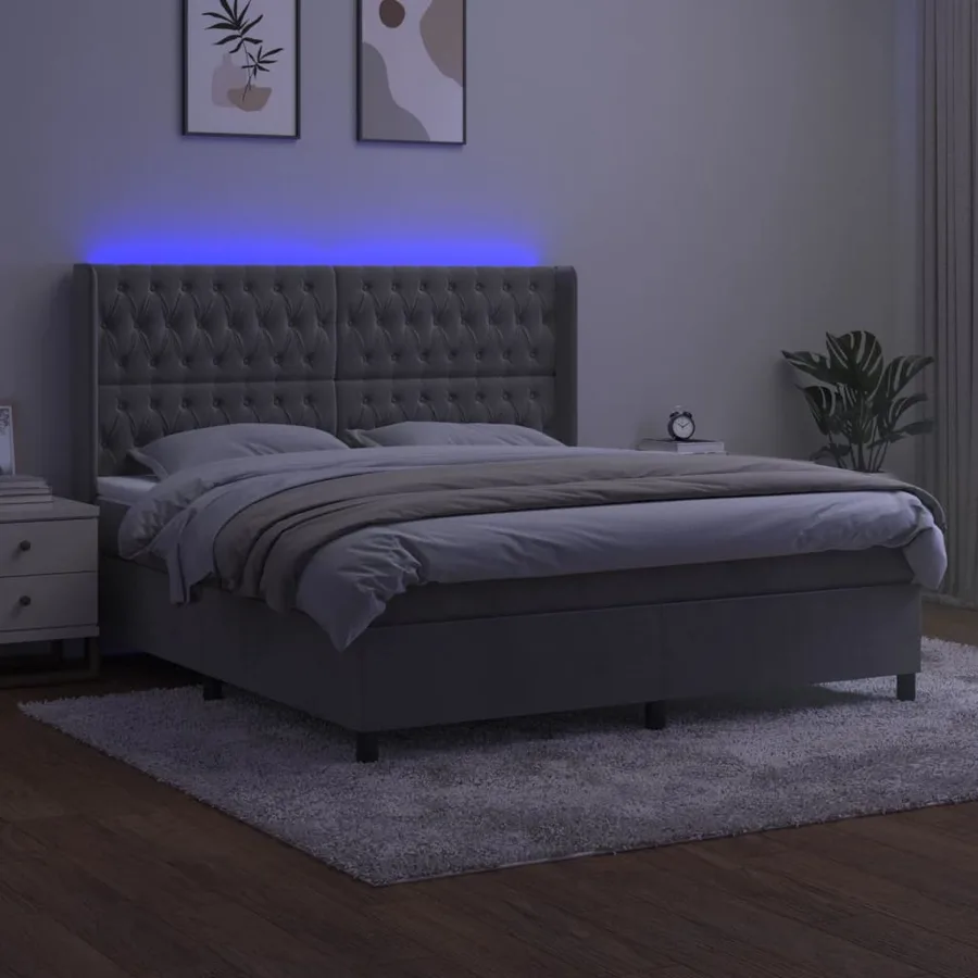 Sommier à lattes de lit matelas et LED Gris clair 160x200 cm - 3