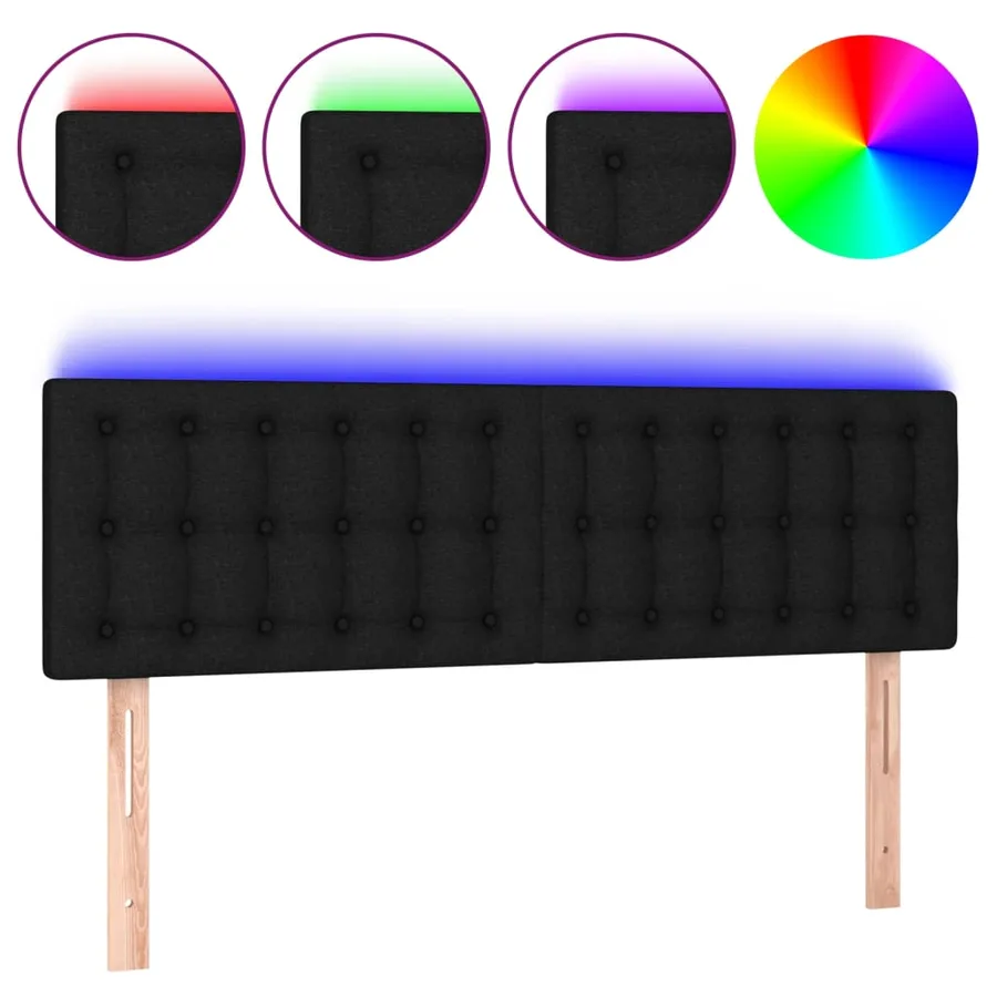 Tête de lit à LED Noir 144x5x78/88 cm Tissu - 2