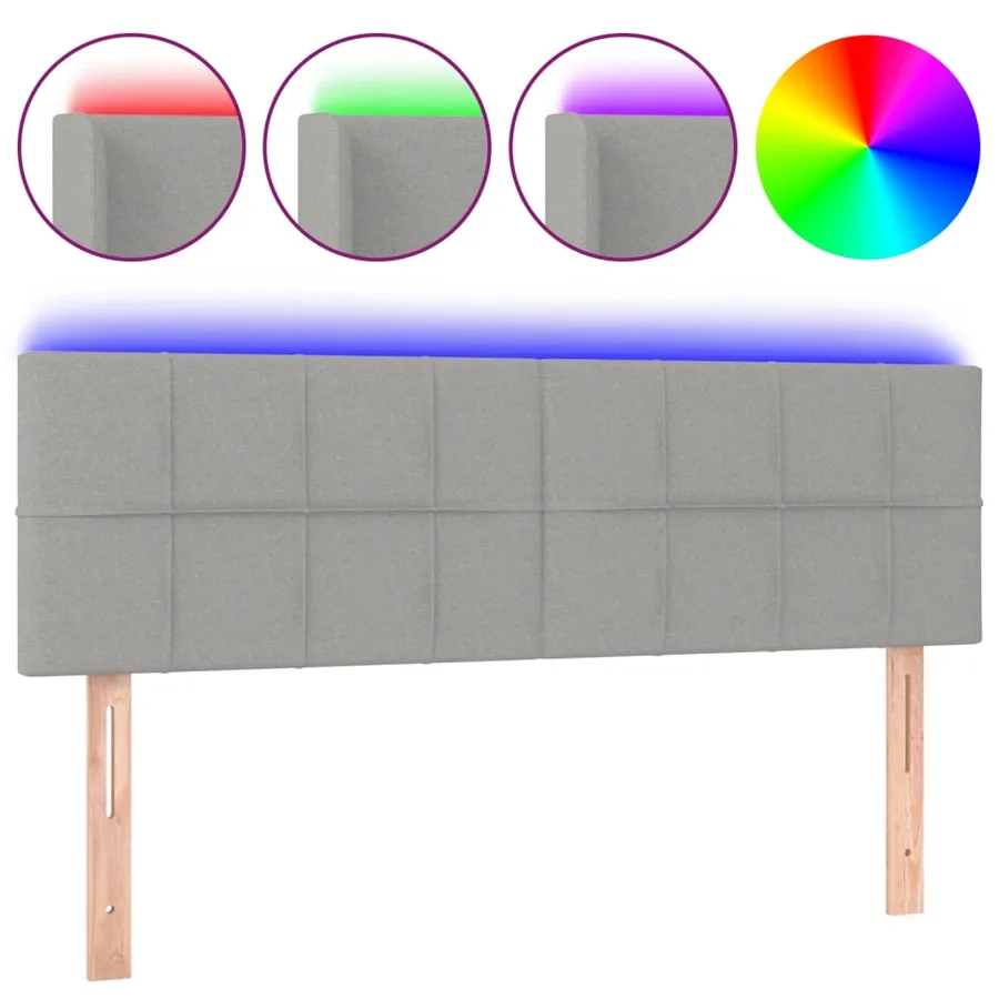 Tête de lit à LED Gris clair 144x5x78/88 cm Tissu - 2