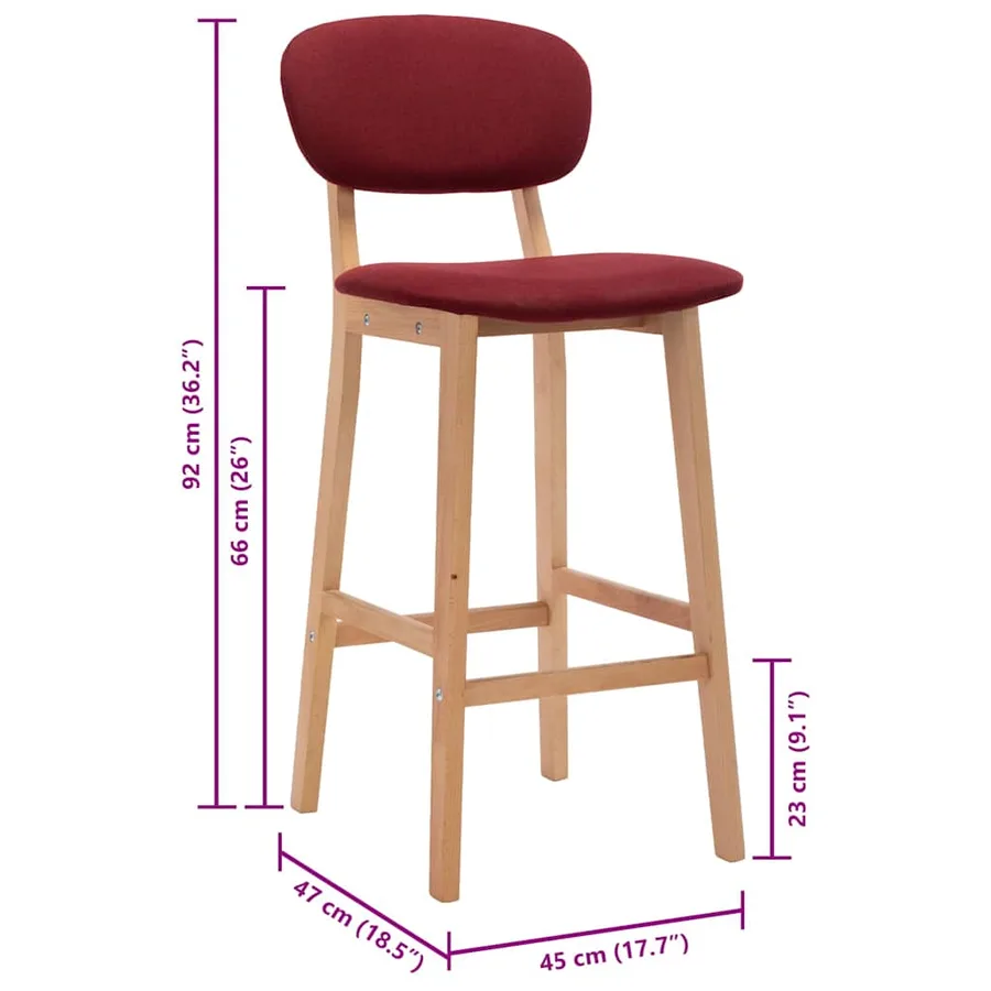 Tabourets de bar lot de 2 rouge bordeaux tissu - 8