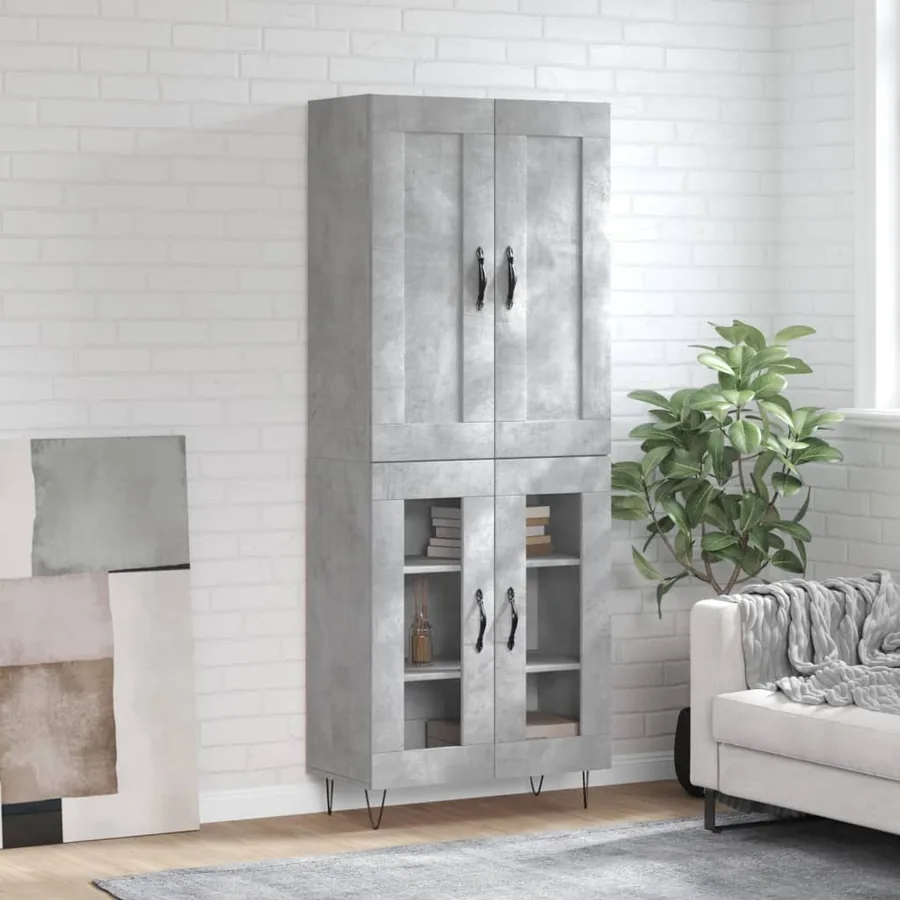 Buffet haut Gris béton 69,5x34x180 cm Bois d'ingénierie