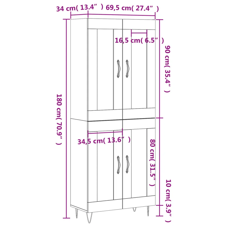 Buffet haut Chêne sonoma 69,5x34x180 cm Bois d'ingénierie - 13